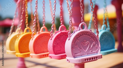 Close up of empty colour plastic babyswing play .UHD wallpaper photo