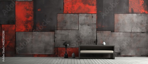 The vintage design of the retro abstract wallpaper showcased a striking combination of black and red colors, with grunge texture giving it an old, industrial feel reminiscent of the abstract metal