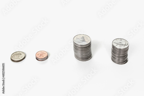 won Korean coins on white background