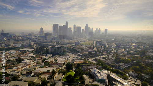 Downtown Los Angeles in the mist - aerial view - Los Angeles Drone footage - aerial photography