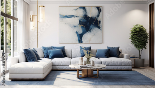 モダンなスカンジナビア風アパートのインテリアデザイン、リビングルームの3Dレンダリング,The interior design of a contemporary Scandinavian apartment, depicted through a 3D rendering of the living room,Generative AI	 photo