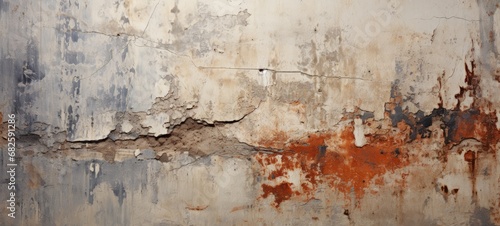 Weathered Concrete Wall with Deep Cracks and Peeling Paint