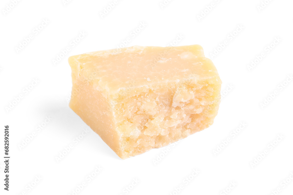 Piece of delicious parmesan cheese isolated on white Piece of delicious parmesan cheese isolated on white