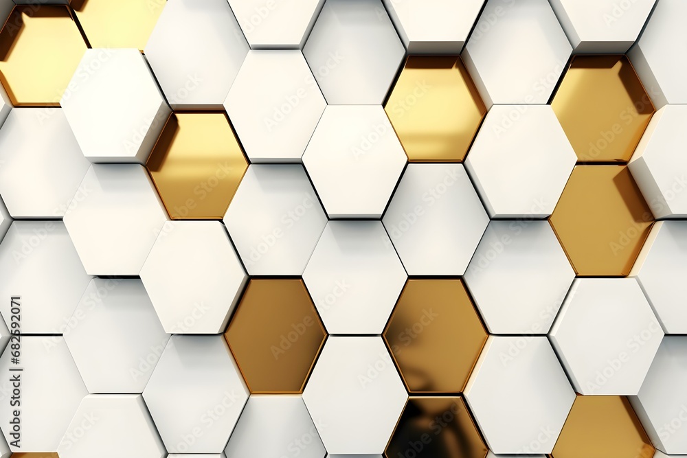 Abstract White Luxury Background With Golden Hexagons. 3d Rendering. Abstract White Luxury Background With Golden Hexagons. 3d Rendering.
