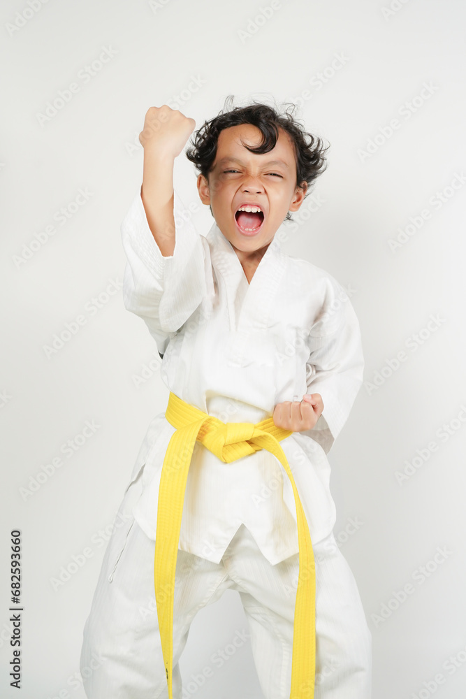 Fighting stance, hitting, parrying, kicking in taekwondo, karate kids, isolated Concept of sport, childhood, martial arts Fighting stance, hitting, parrying, kicking in taekwondo, karate kids, isolated Concept of sport, childhood, martial arts