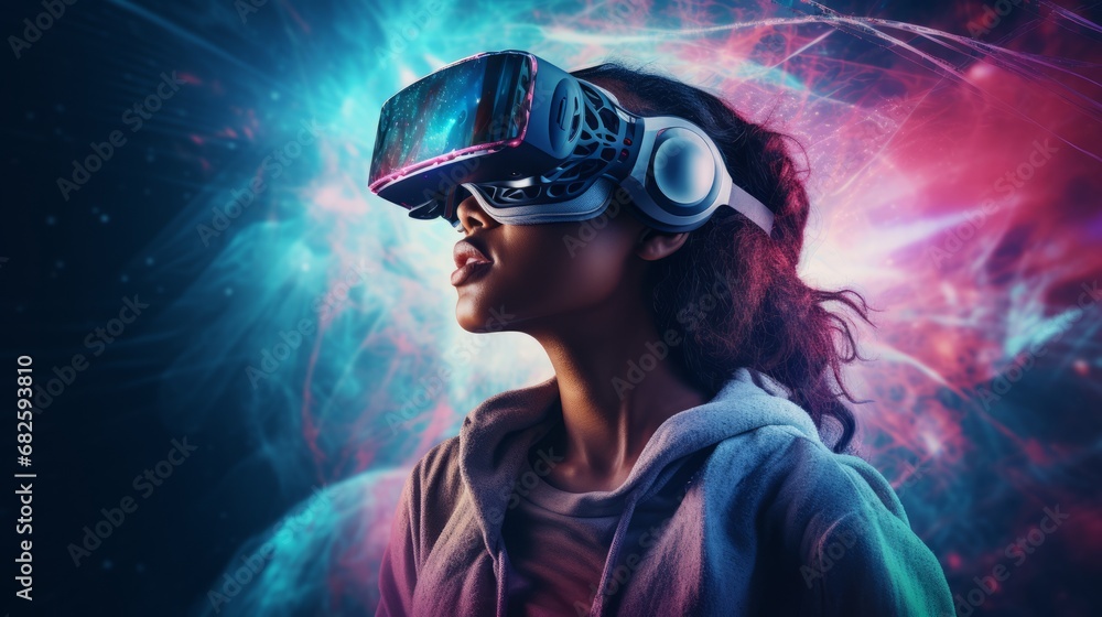 Woman Embracing Virtual Reality Glasses Woman Embracing Virtual Reality Glasses