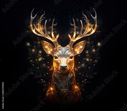 New year glowing golden deer abstract art with generative AI