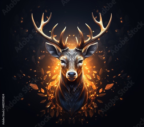 New year glowing golden deer abstract art with generative AI