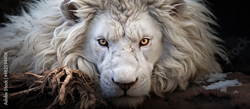 In the African park, a mesmerizing portrait of an animal showcased the organic texture of its white fur, complementing the black lines that traced its face, highlighting the intense gaze of its