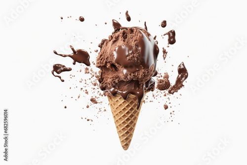 chocolate outer ice cream starts melting on a white background