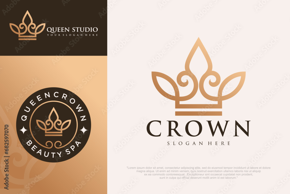 set of linear crown logo design vector. Creative royal king queen symbol. set of linear crown logo design vector. Creative royal king queen symbol.