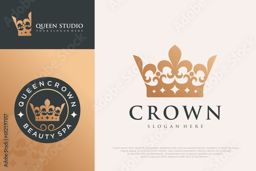 vintage Crown Concept Logo Design vector. Creative royal king queen symbol.