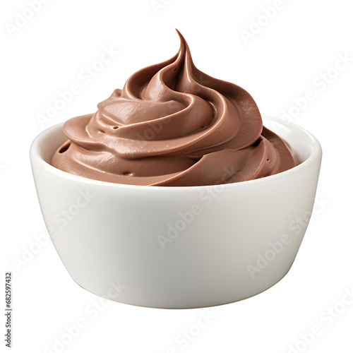 Chocolate Mousse in a bowl isolated on transparent background.