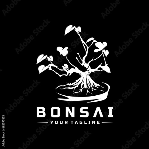 Bonsai tree logo design vector black and white