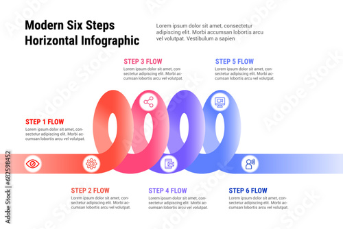 Modern Six Steps Horizontal Infographic