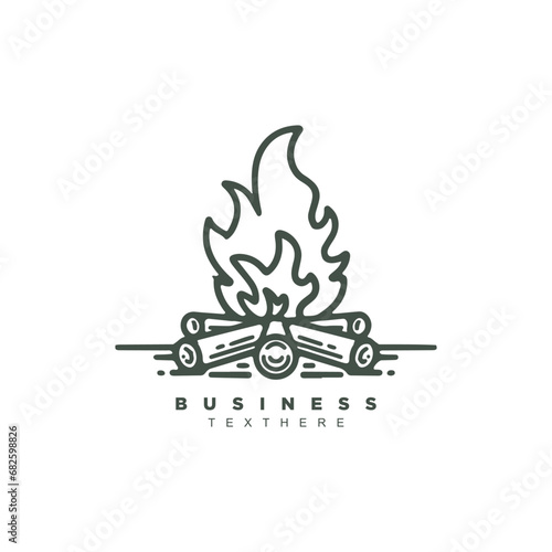 Vintage retro linear campfire adventure logo design vector badge