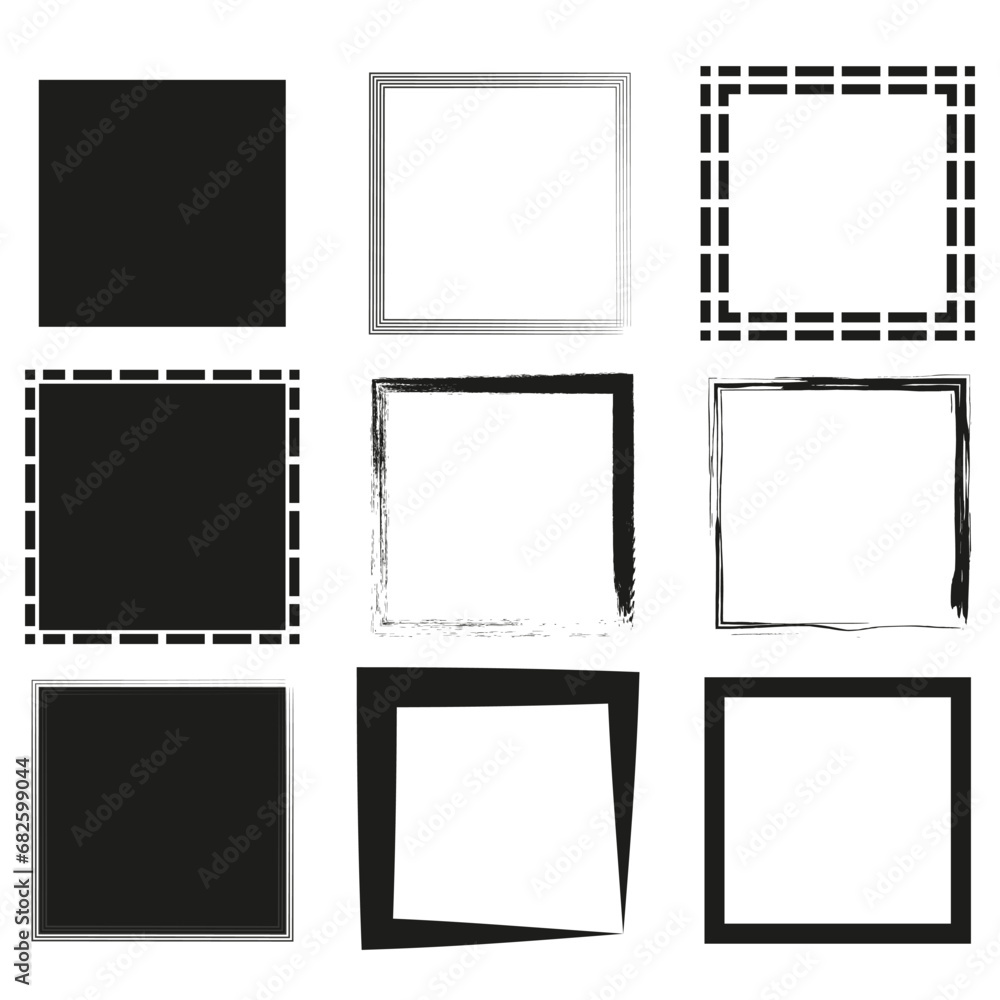 Collection of square black hand drawn grunge frames. Vector illustration. EPS 10. Collection of square black hand drawn grunge frames. Vector illustration. EPS 10.