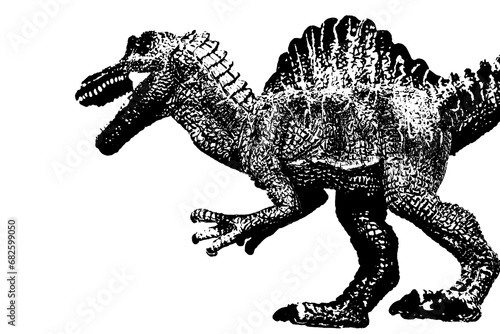 dinosaur silhouette isolated on white background, model of spinosaurus toy