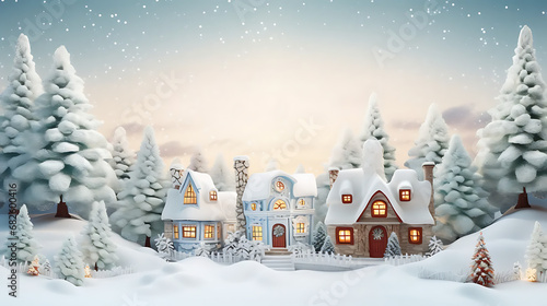 chrismas festive celebrate greeting backgroun of joyful house with snow flake and pine tree xmas theme decoration joyful and happiness ambient moment template design