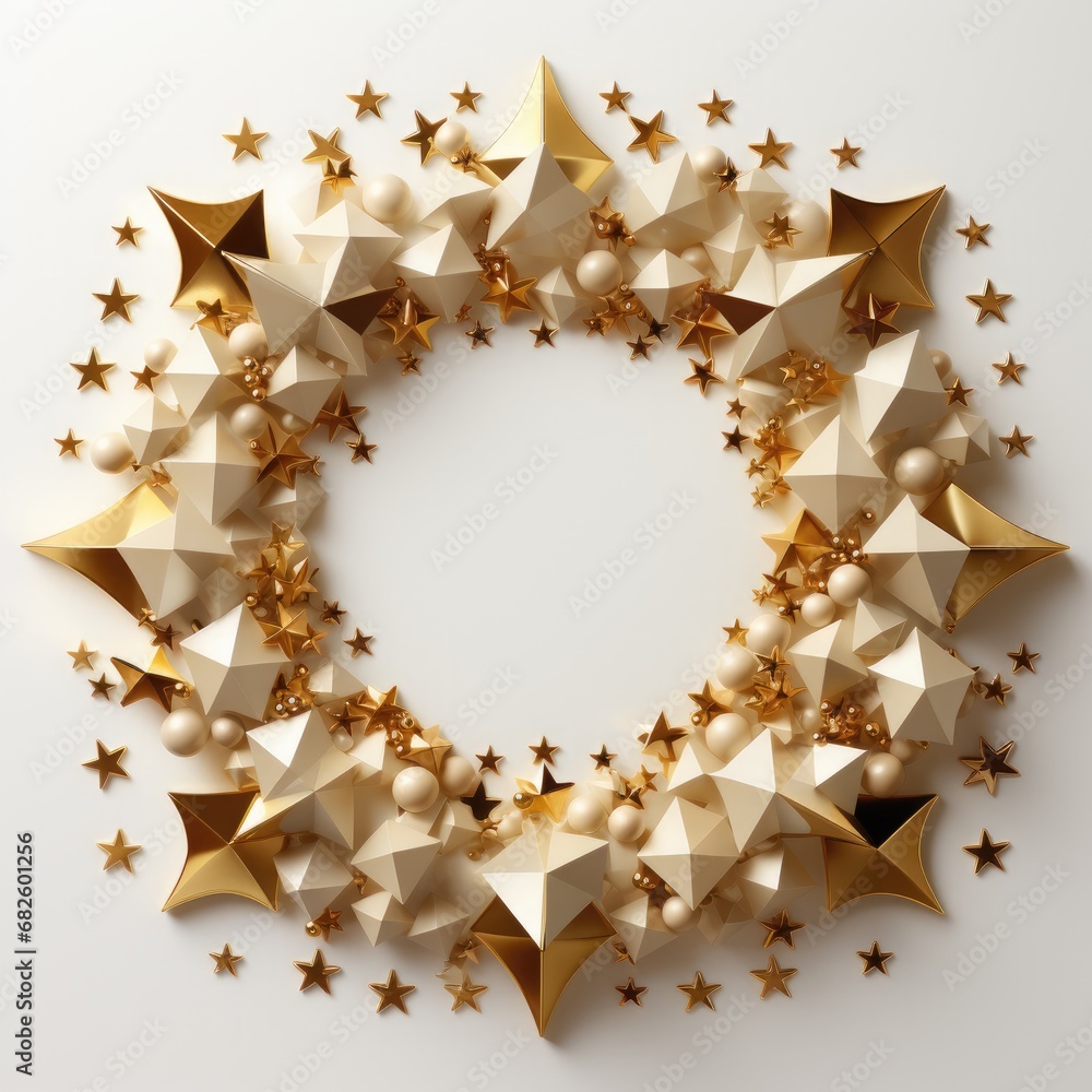 Christmas wreath with golden stars on white background. Christmas wreath with golden stars on white background.