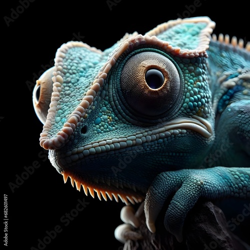 A close-up of a chameleon in sharp focus.