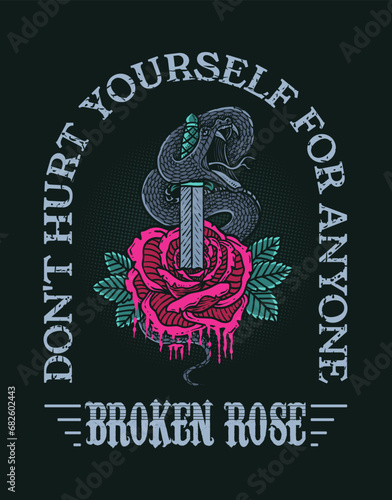 Illustration vintage snake rose with quotes