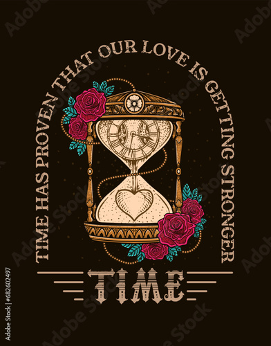 Illustration antique hourglass with deep meaning about time and love