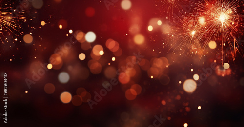 Dark red bokeh light and Fireworks in New Year eve with space for text, christmas lights background © Rames studio
