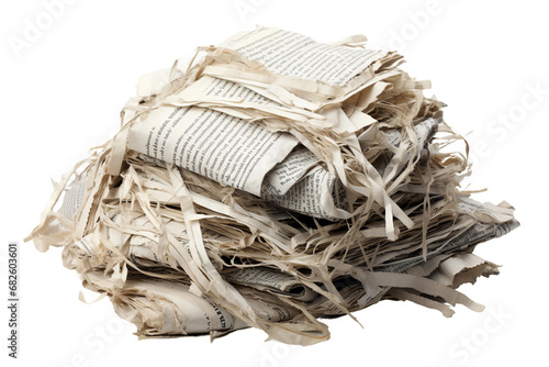 A shredded newspaper, transparent background, isolated image, generative AI photo