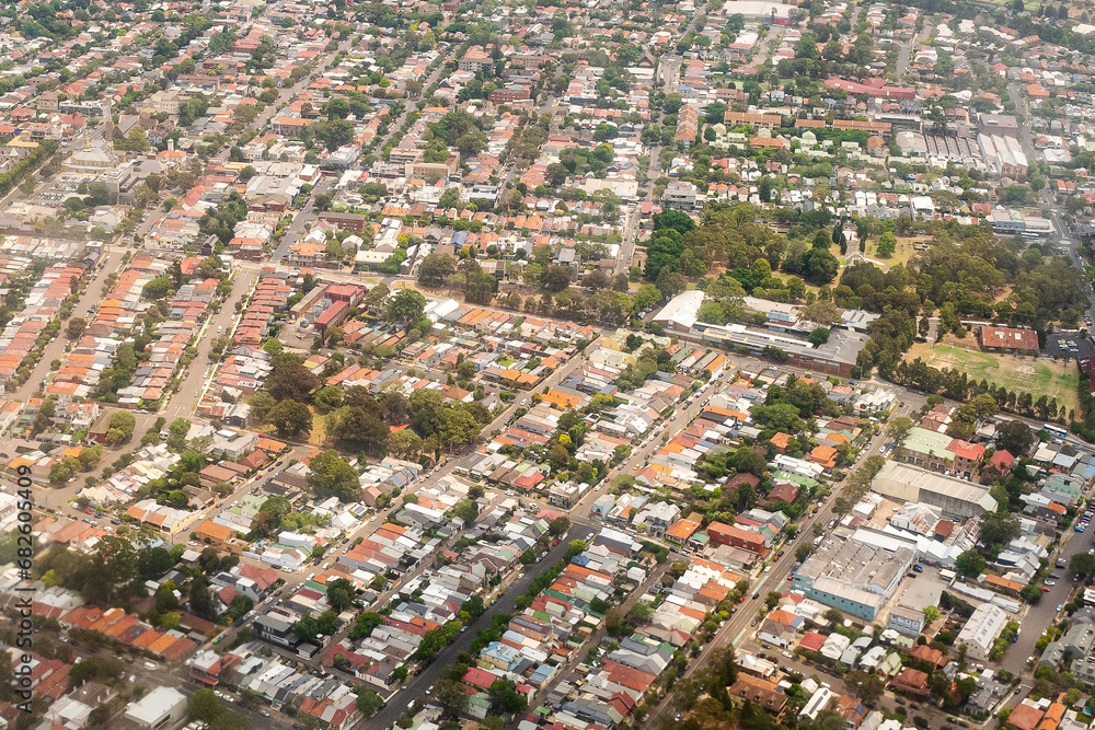 Aerial view of the urban area near Sydney Airport, Australia, Dec 2019