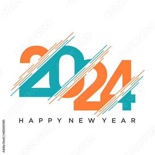 Happy new year 2024 design. With colorful truncated number illustrations. Premium vector design for poster, banner, greeting and new year 2024 celebration.