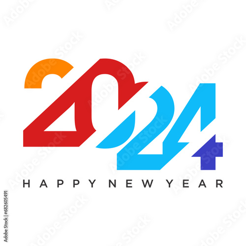 Happy new year 2024 design. With colorful truncated number illustrations. Premium vector design for poster, banner, greeting and new year 2024 celebration.