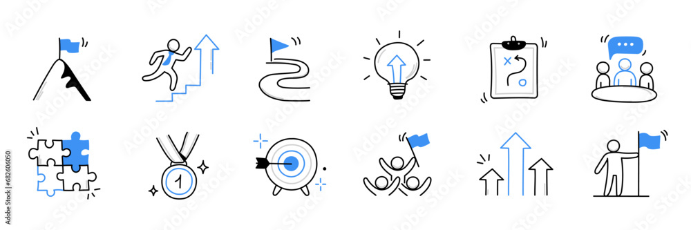 Φωτογραφία Business progress, challenge doodle icon set