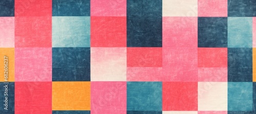 Abstract square rectangle pattern background. Risograph print texture effect. Generative AI technology. 
