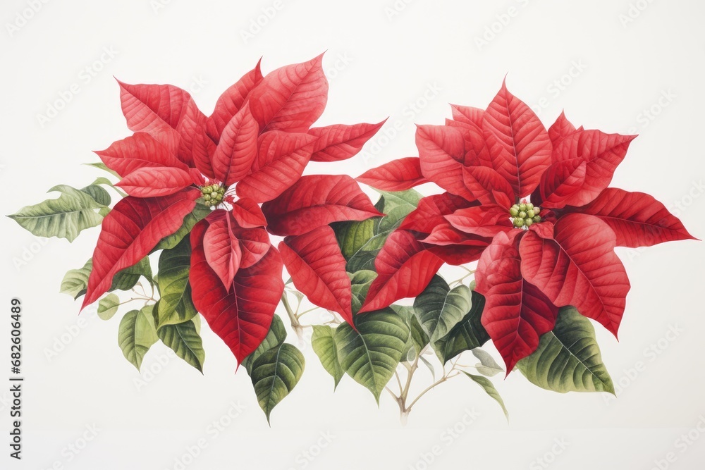 Poinsettia, white background , drawing 