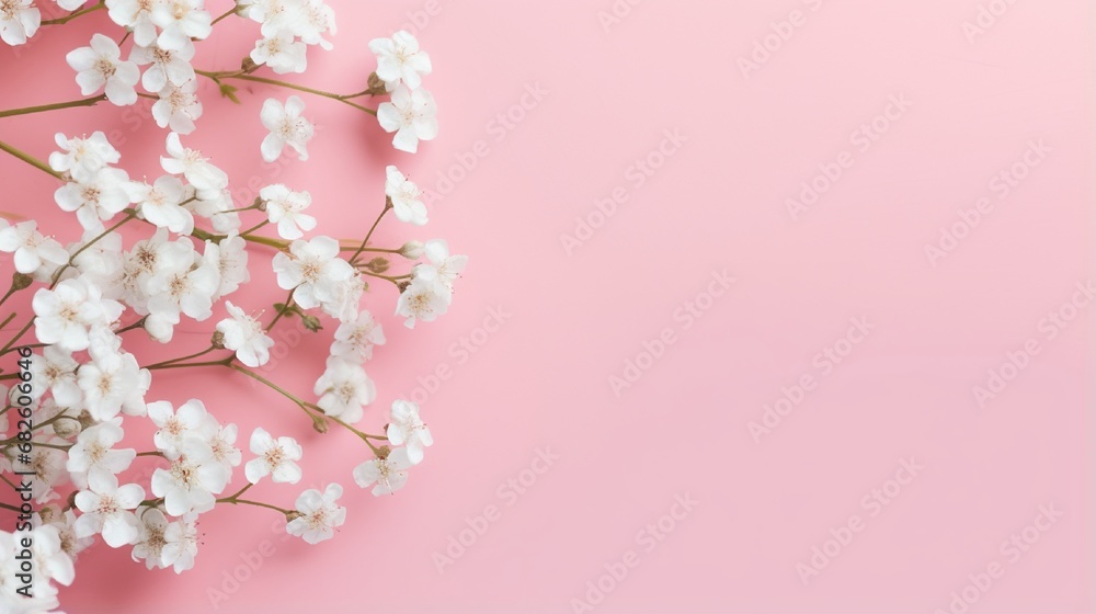 Delicate Cherry Blossom Blooms on Pink Background and place for text generated by AI tool 