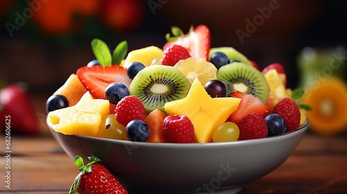 fruit fresh mixed tropical fruit salad. bowl of healthy fresh fruit salad diet and fitness concept