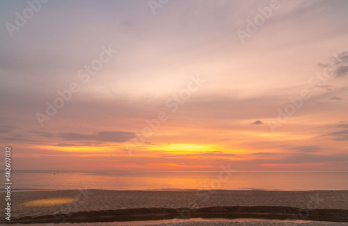 amazing colorful cloud in beautiful sunset above the sea..beautiful sunrise landscape amazing light of nature sky over horizon..colorful sky sunset or sunrise background. © Narong Niemhom