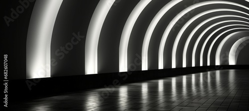 Corridor interior with white lights. Generative AI technology.