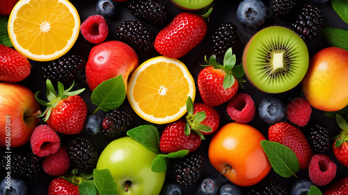 dieting concept with fresh fruits background healthy eating © pjdesign