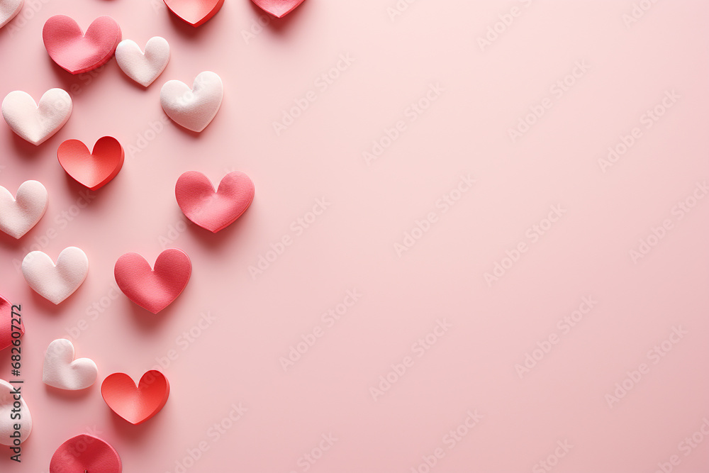 Generative AI Image of Heart Shaped Paper Cut Decoration with Blank Space on Pink Background