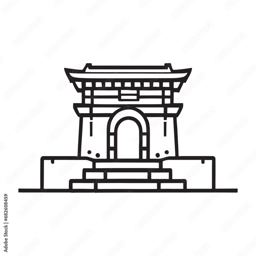 line illustration of rashomon gate, japan