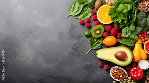 healthy food clean eating selection colorful fruit vegetables