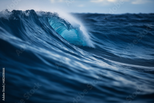 Deep blue ocean surfing wave 
