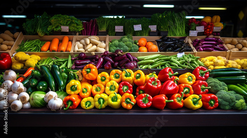 vegetable farmer market counter colorful various fresh vegetable