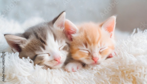 Kitten sleeping on a soft white blanket