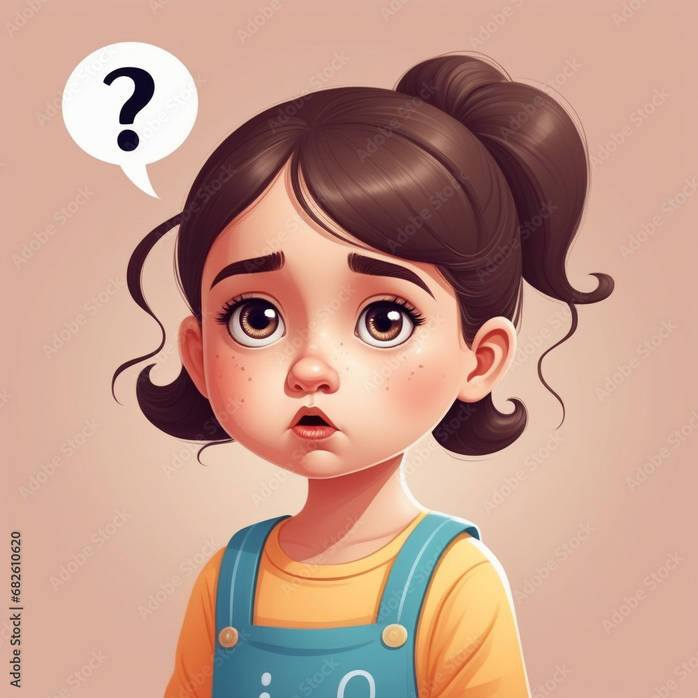a cartoon girl with a question mark on her face, illustration cute, confused emotional side. ai generative a cartoon girl with a question mark on her face, illustration cute, confused emotional side. ai generative