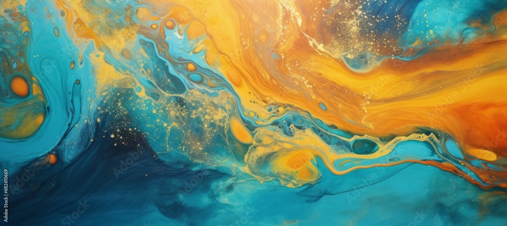 Abstract liquid watercolor marble texture background. Blue tosca gold colors. Generative AI technology. Abstract liquid watercolor marble texture background. Blue tosca gold colors. Generative AI technology.