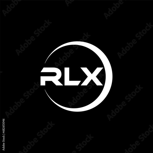 RLX letter logo design with black background in illustrator, cube logo, vector logo, modern alphabet font overlap style. calligraphy designs for logo, Poster, Invitation, etc. photo