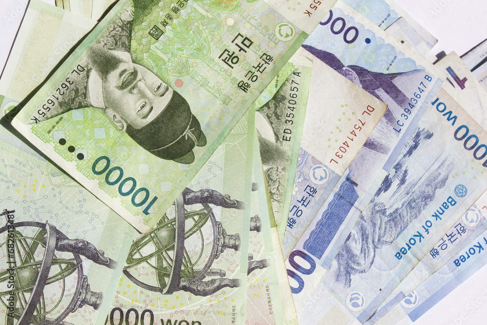 Obraz premium Pile of Korean banknote money.